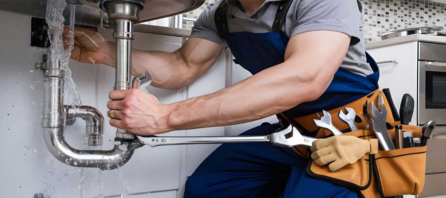 Plumber Repairing Leaking Sink
